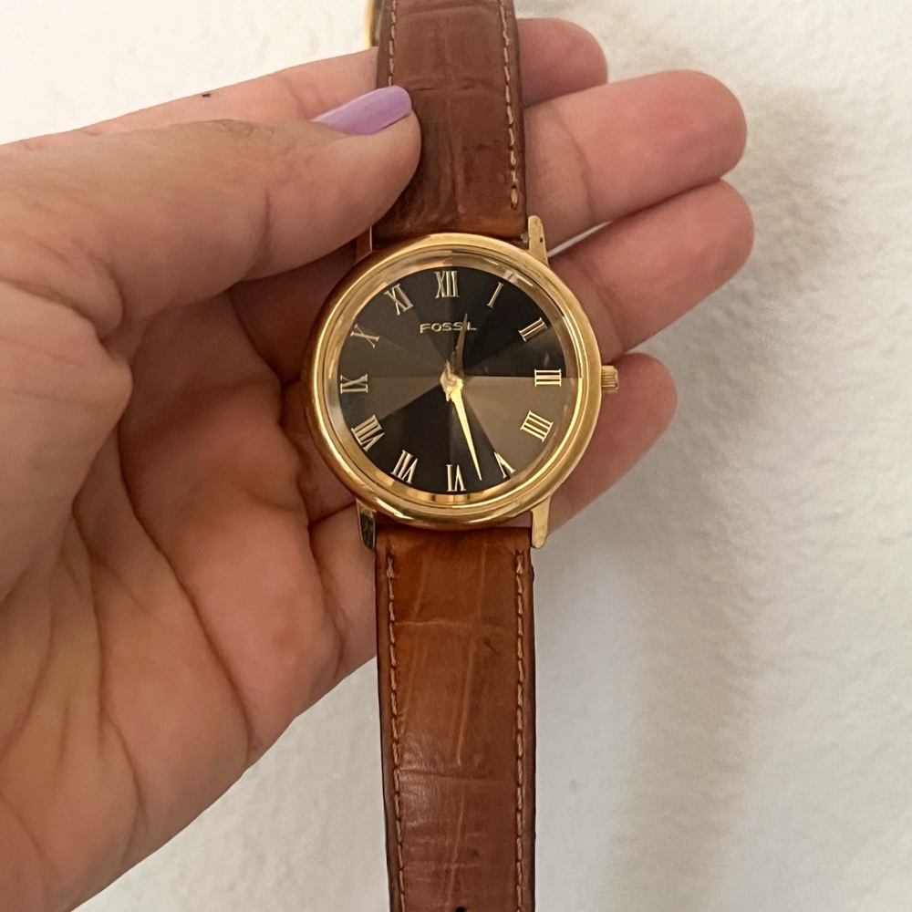 Vintage Gold Fossil Prism Watch with Brown Leather Strap | PC9207